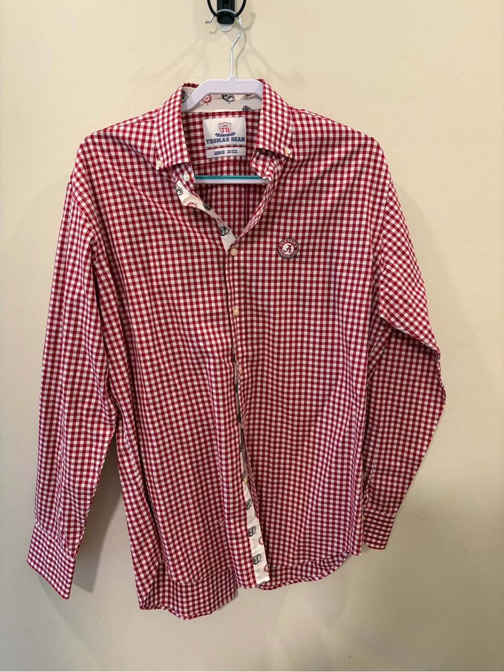 Roll Tide Thomas Dean Red and White Gingham Button-Down Shirt - Men's L